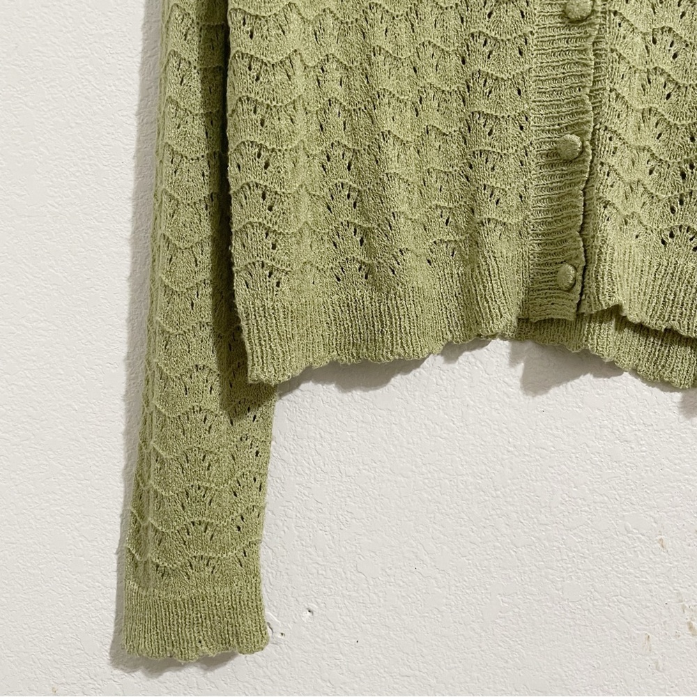Light Green Women's V-Neck Knit Cardigan Sweater - Picture 9 of 11